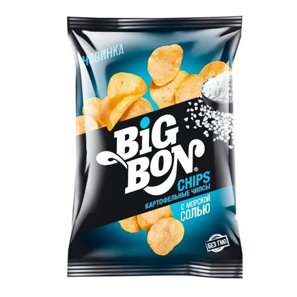 BIGBON чипсы из сырого картофеля со вкусом черный ангус на гриле 75г/24