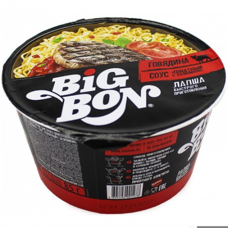 BIGBON Лапша б/п говядина+соус Томат/базилик Чашка 85г*24