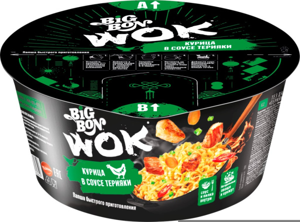 BIGBON Лапша б/п Курица/Тирияки wok Чашка 85г*24
